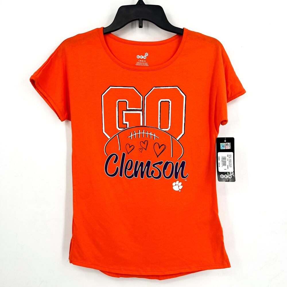 GEN 2 Girls Clemson University Go Heart T-shirt Large Orange Short Sleeve NWT